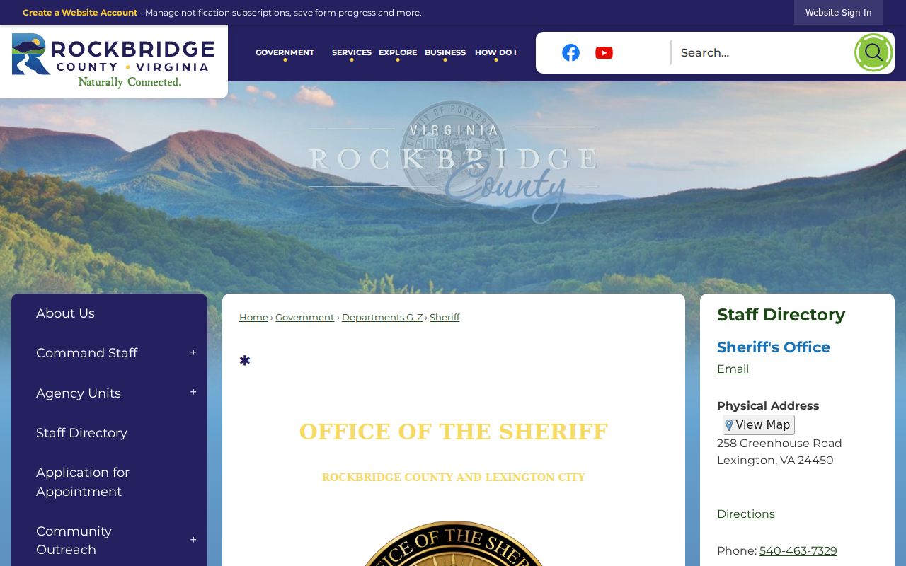 Rockbridge County arrest records Sheriff office contact page