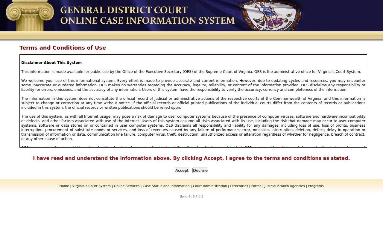 Rockbridge County criminal case search General District interface