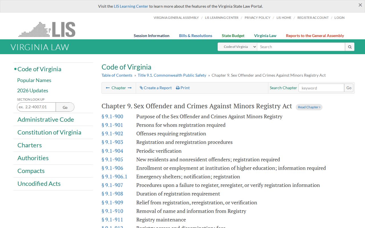 Rockbridge County sex offender registry Virginia law source